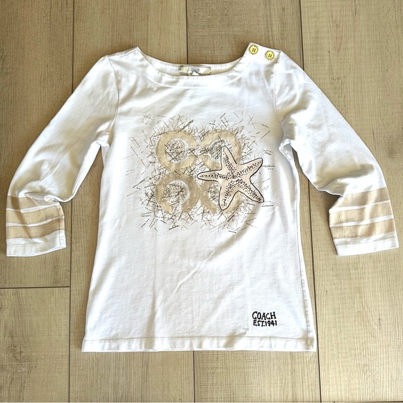 Coach Tops - Coach Authentic Starfish Pima White & Beige Starfish 3/4 Sleeve Top Size XS